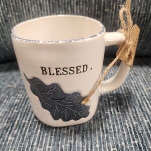 Rae Dunn Fall Blue Leaf "BLESSED" Mug
